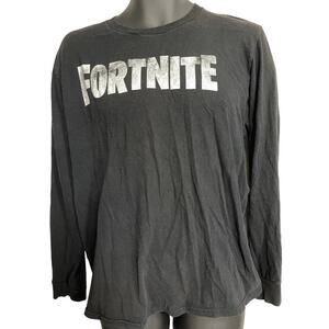 Fortnite Tee Shirt Adult Size M Black Long Sleeves Crew Neck 100% Cotton Gamer